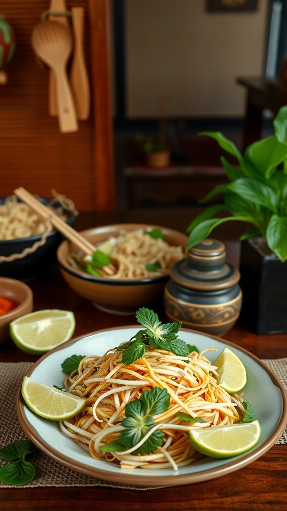 20 Delicious Pad Thai Recipes You Need to Try 43 A plate of classic Pad Thai garnished with lime and herbs
