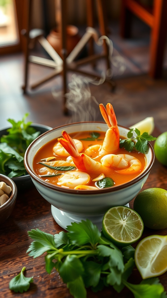 20 Delicious Thai Seafood Main Dishes You Need to Try 28 A bowl of Tom Yum Goong with shrimp and herbs