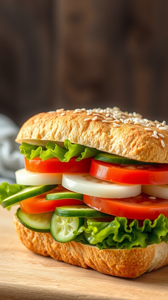 A vibrant Vegetable Sando sandwich layered with fresh vegetables.