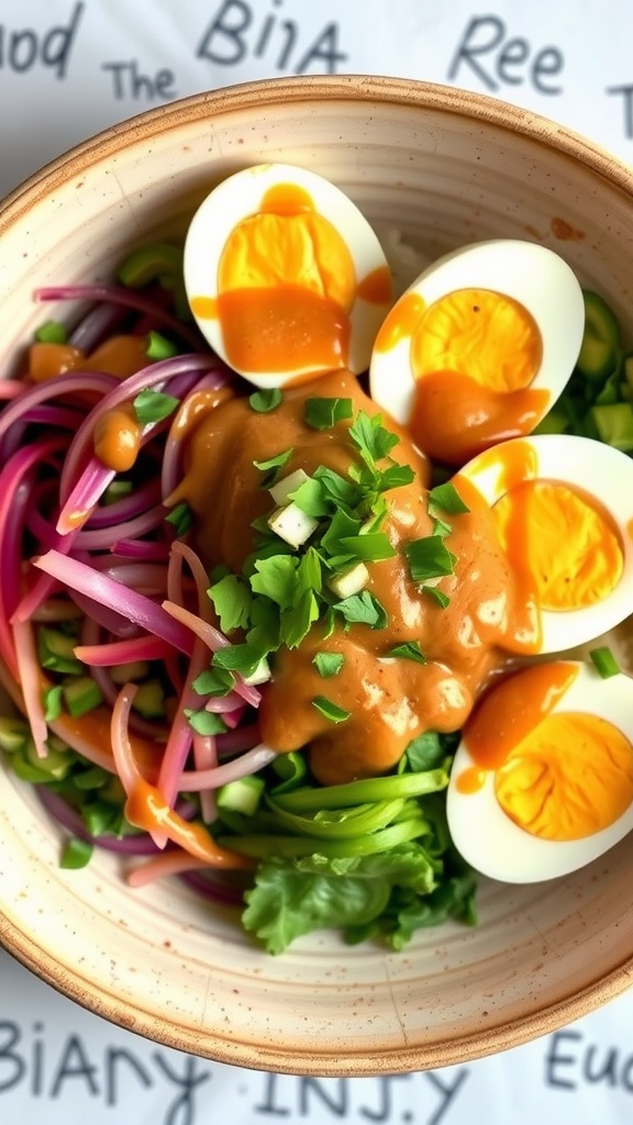 20 Must-Try Malaysian Side Dishes and Accompaniments 34 A colorful Gado-Gado salad with mixed vegetables, boiled eggs, and peanut sauce.