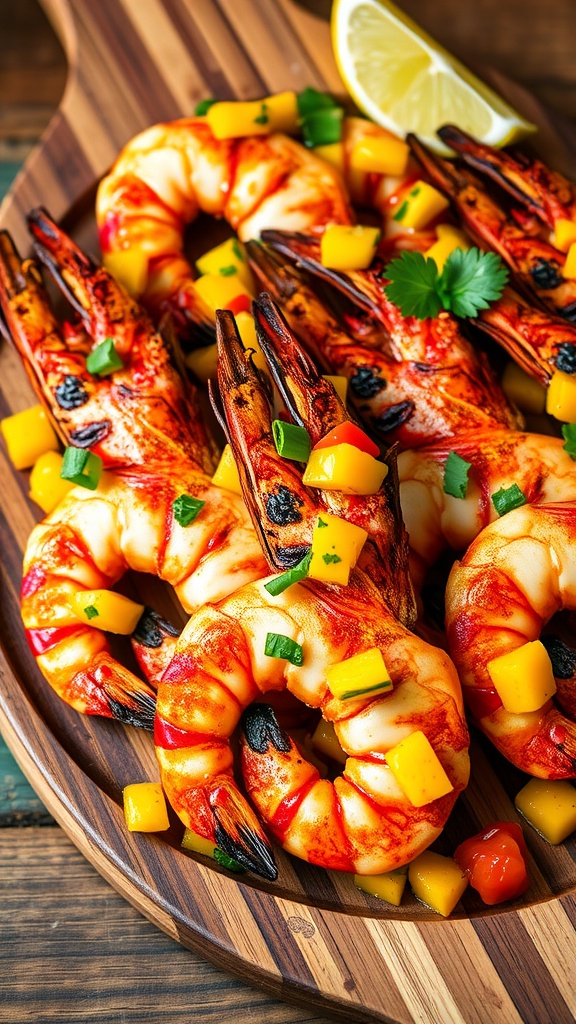 20 Must-Try Delicious Malaysian Seafood Dishes 32 A delicious plate of grilled prawns with vibrant mango salsa.