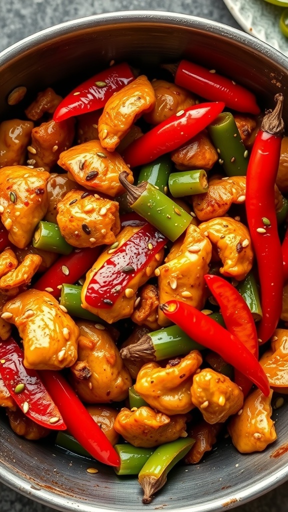 15 Spicy Malaysian Stir-Fry Recipes to Ignite Your Taste Buds 34 A bowl of spicy chicken stir-fry with colorful peppers
